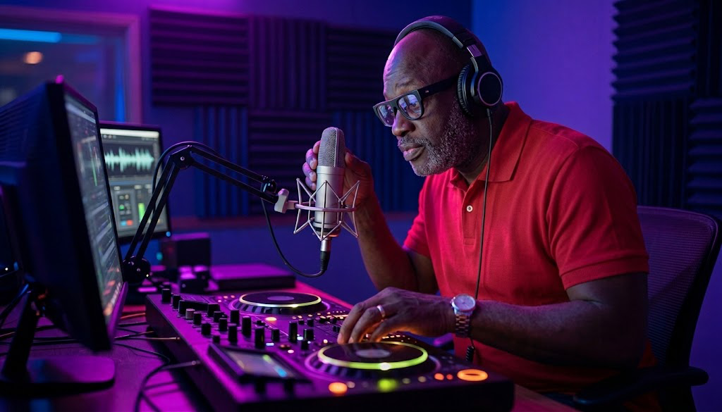 DJ broadcasting live in the SoMetro Radio studio